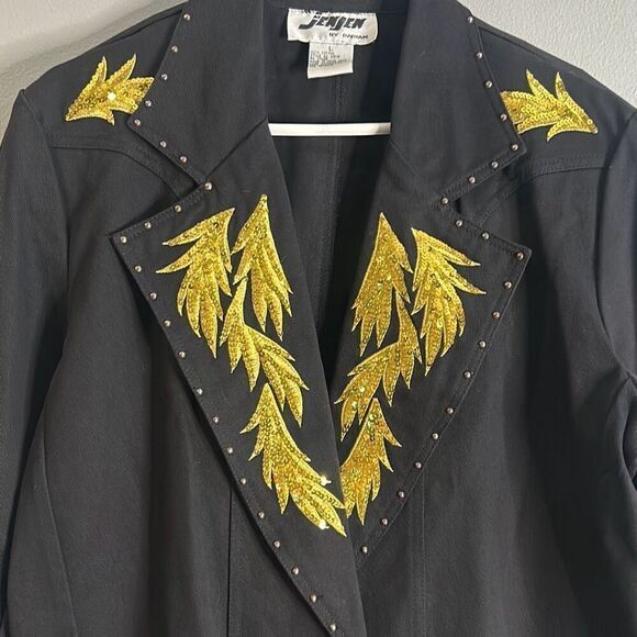 Jen Jen by Darian Vtg black and gold jacket retro unique blazer style Jean hacke - Picture 2 of 10